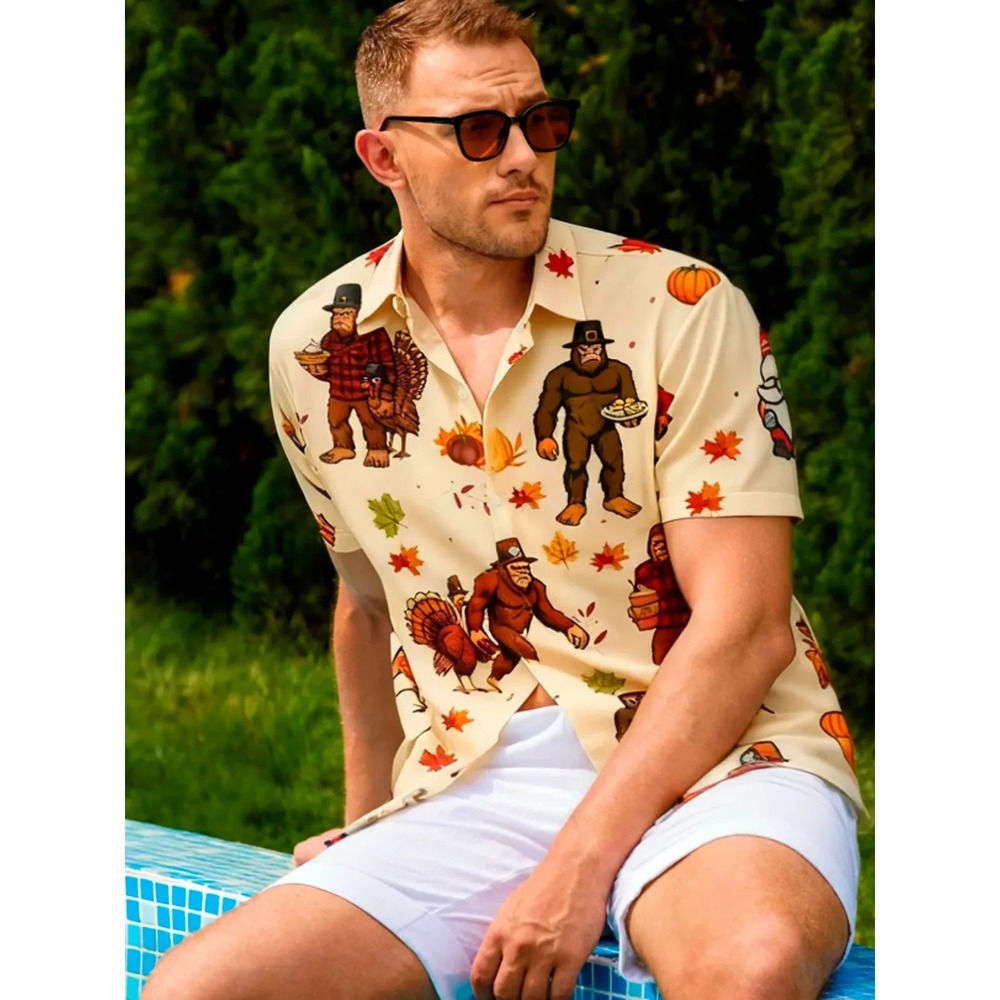 Hardaddy Moisture-wicking Thanksgiving Turkey Bigfoot Casual Shirt Mens XXL